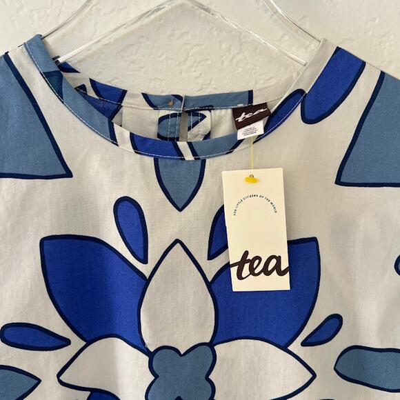 NEW! Tea Collection Kids Girls Boho Woven Top 7 Blue White Geometric Print $45 - Picture 6 of 9